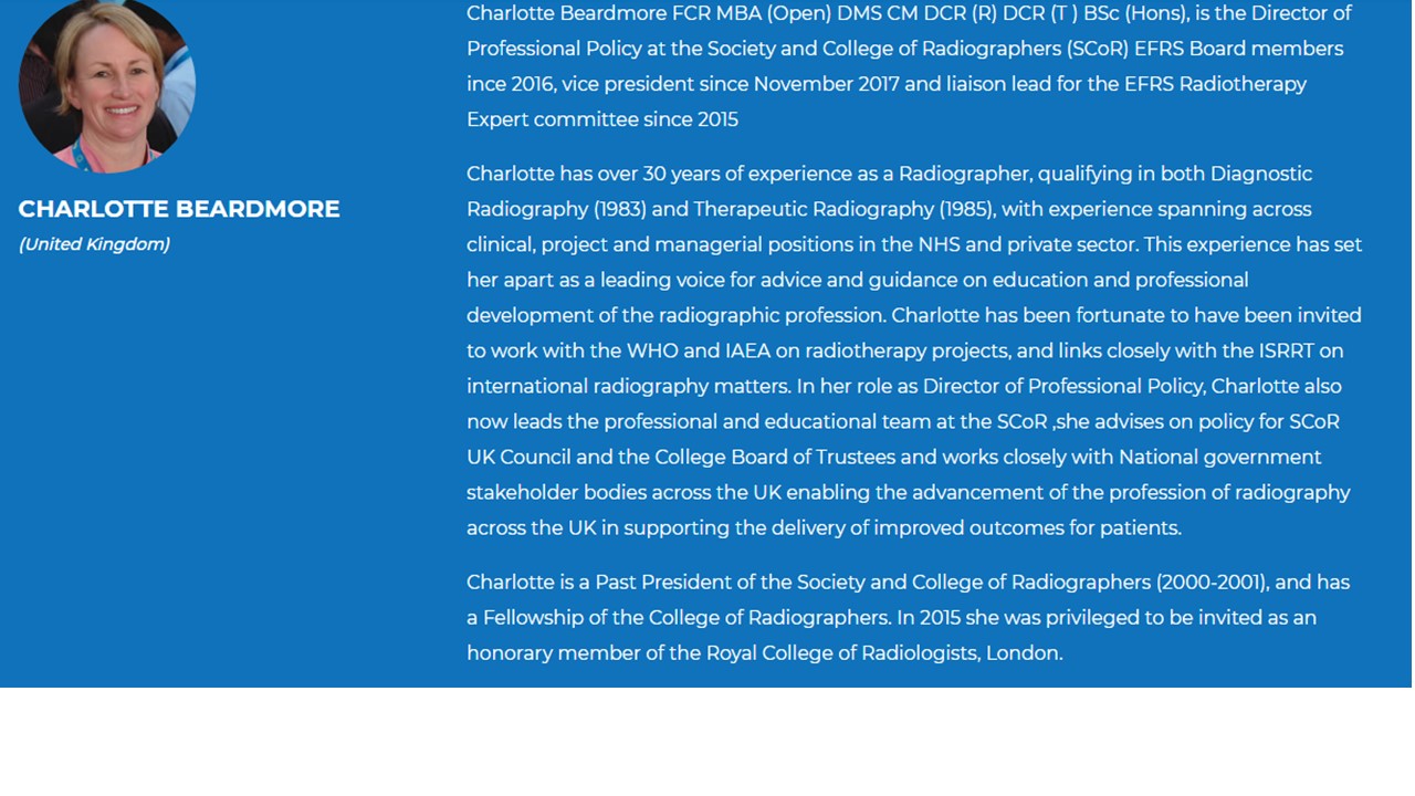 Charlotte Beardmore (UK) nueva presidenta de la Federación Europea (EFRS) de Radiographers